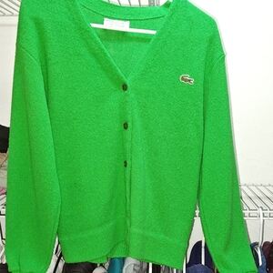 VINTAGE Lacoste Women's Vibrant Green Cardigan Vintage